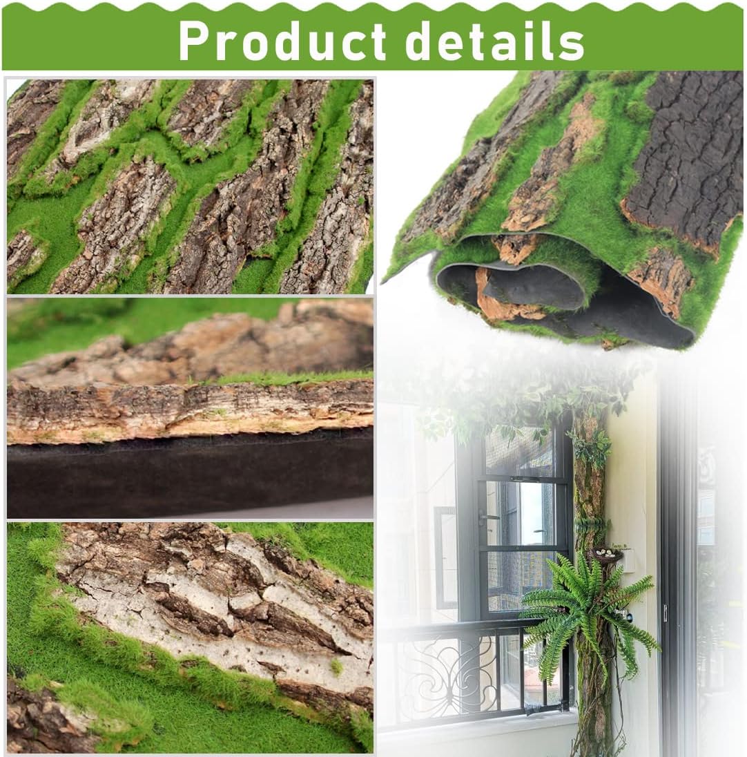 PINVNBY Reptile Terrarium Cork Background, Bearded Dragon Tank Bark Backdrop Wall Decor with Artificial Moss for Gecko Lizard Tortoise Frog Chameleon(4 Pack)