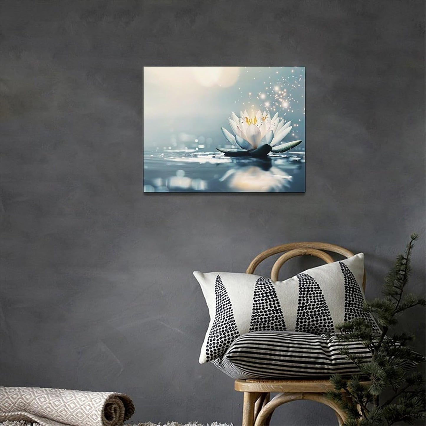 Bathroom Lotus Wall Art Floral Pictures Zen Meditation Wall Decor Yoga Spa Spiritual Canvas Print Painting Artwork for Bathroom Restroom Living Room Bedroom 12"x16"