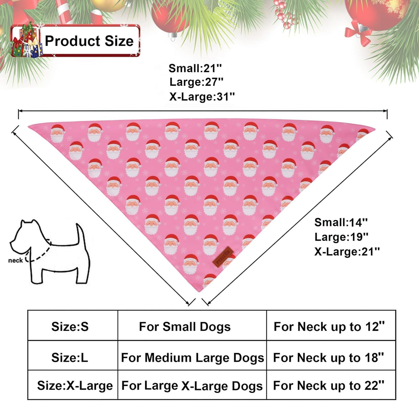 PTDECOR Christmas Dog Bandana, Santa Snowman Design Reversible Holiday Pet Scarf, Pink Triangle Fit Female Christmas Bandanas for Medium Large Dogs Pets (Large)