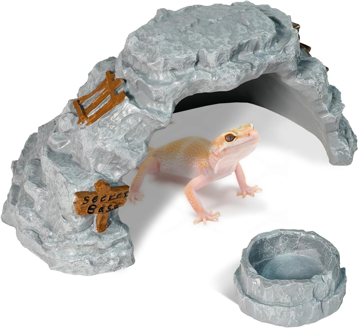 Warmtree Reptiles Hideout Cave,Bearded Gragon Hideout,Reptile Feeding Dish, Resin Reptile Hide Cave,Terrarium Habitat Decor Tank Accessories for Amphibians Tortoise Lizards Snakes Chameleon Fish