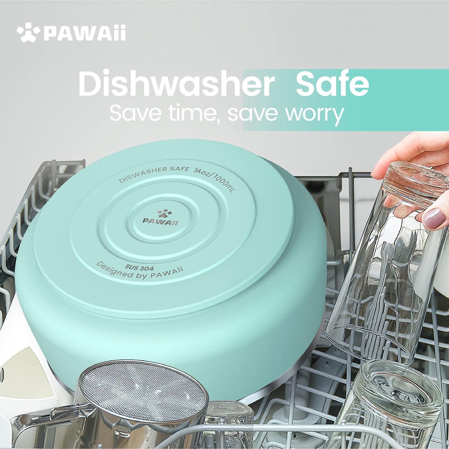 Pawaii Stainless Steel Dog Bowl with Non-Slip Rubber Base & Double Wall Insulation - Durable Design | Includes ID Tag | Dishwasher Safe Food & Water Bowl for All Dogs (68oz)