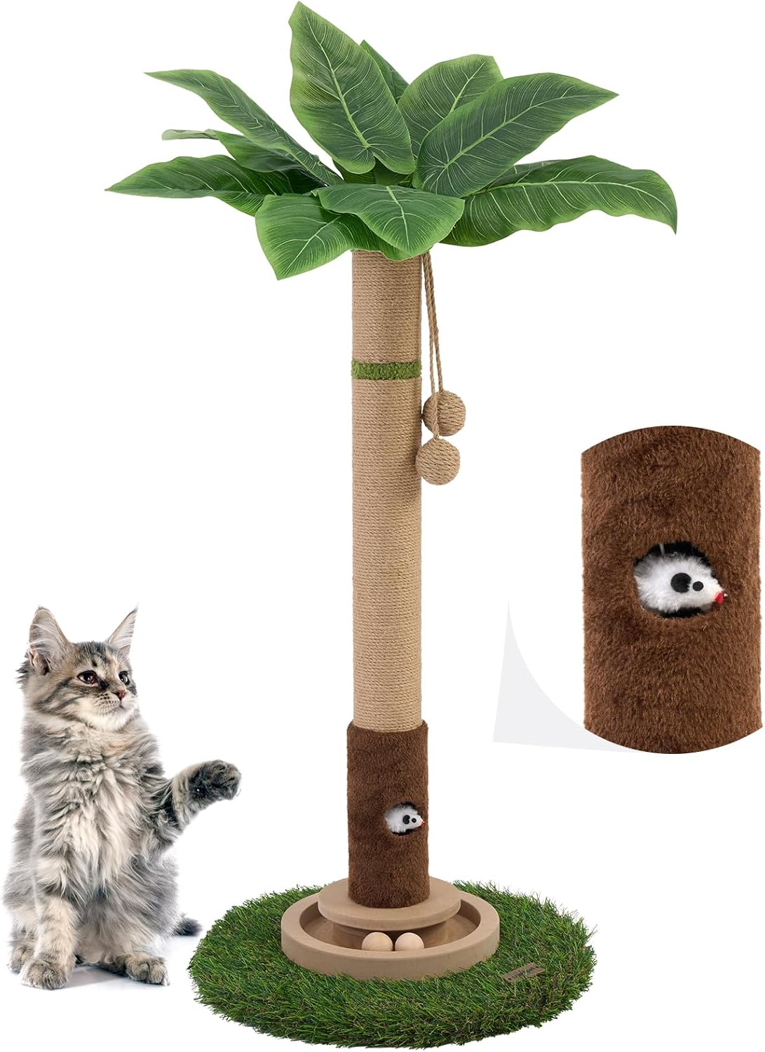 Cat Scratching Post 35'' Tall Cat Scratcher Tree Tower Scratching Posts for Indoor Cats with Cat Toy Mouse Hole and Interactive Wooden Ball for Kittens Adults Cats