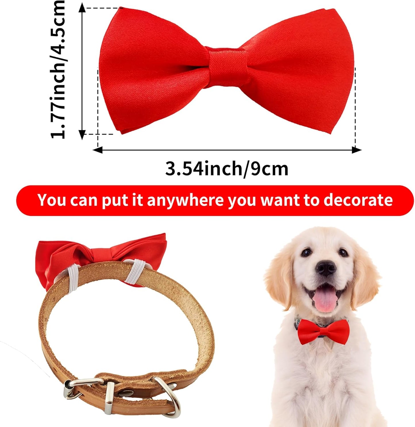 PET SHOW 12 Colors Plain Small Dogs Collar Embellishment Attachment Bow Ties Puppies Cats Collar Charms Accessories Slides Bowties for Birthday Wedding Parties Assorted Pack of 12