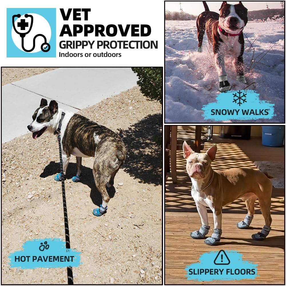 Dog Shoes for Large Dogs, Medium Dog Boots & Paw Protectors for Hardwood Floors, Outdoor Dog Booties for Hot Pavement Winter Snow Hiking, Breathable Dog Shoes with Reflective Strips Size 4