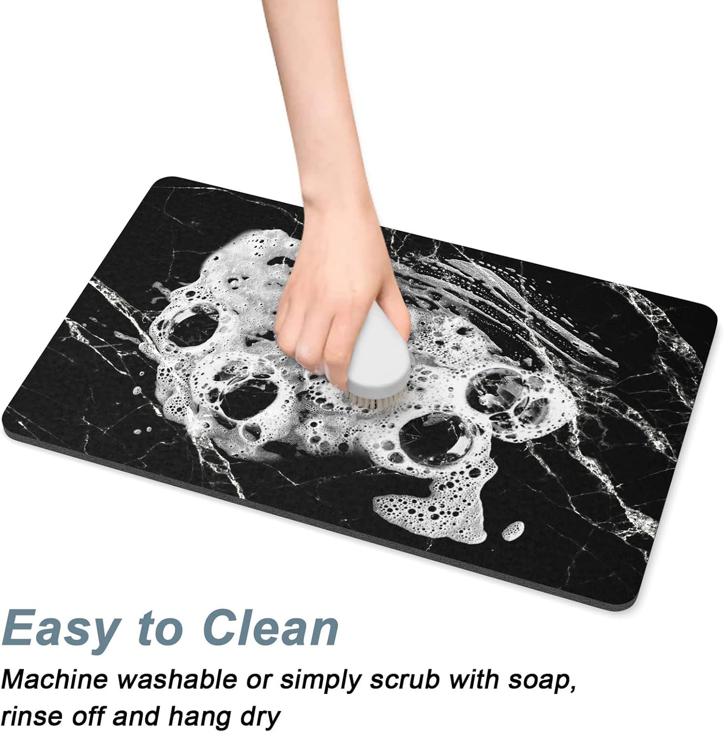 Rnivvi Dog Food Mat, 16" x 24" Marble Absorbent Dog Cat Bowl Mat for Food and Water, Cute Anti-Slip Rubber Pet Feeding Rug Protect Floors, Puppy Placemat for Feeding & Watering Supplies, Black