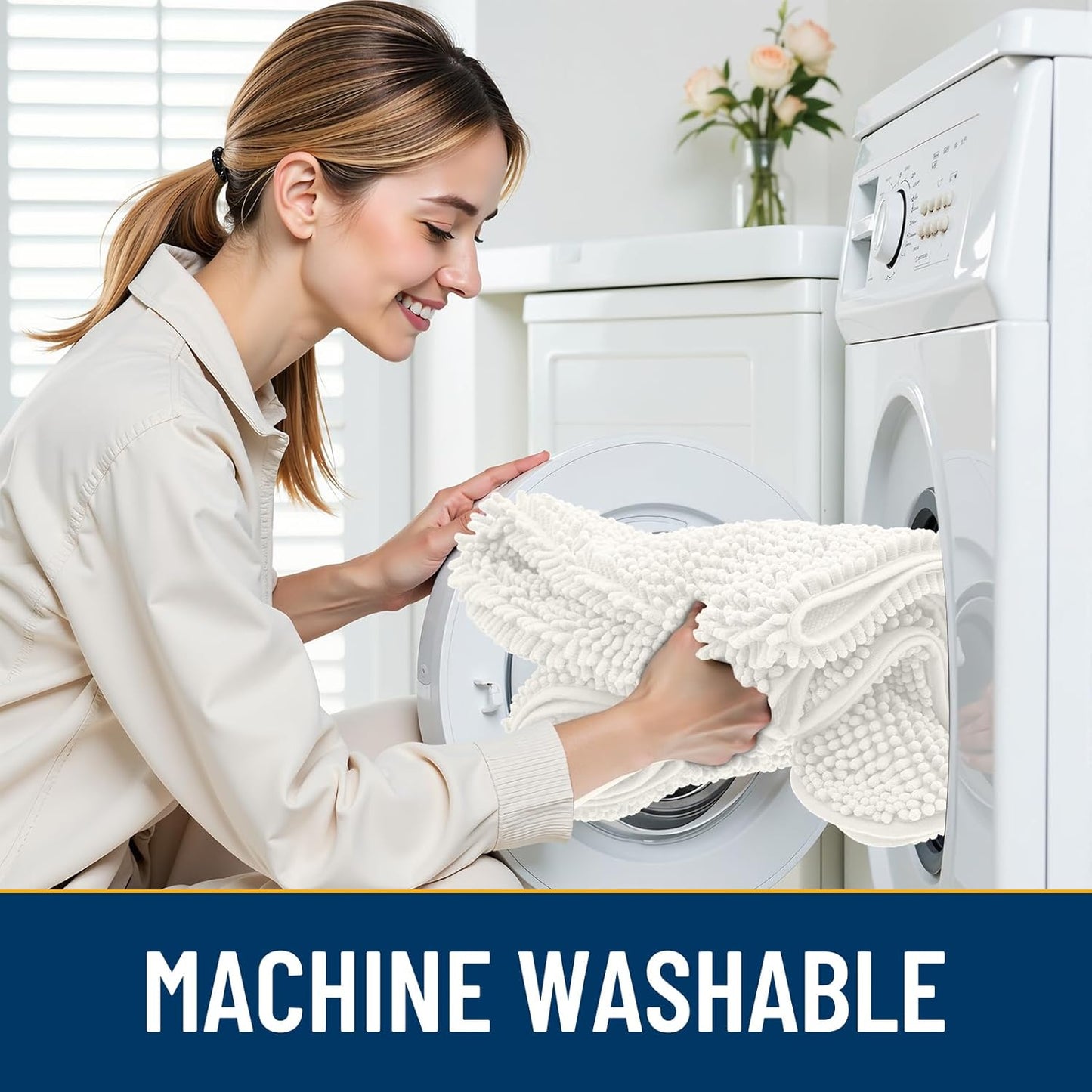 Smiry Dog Door Mat for Muddy Paws 24x16, Absorbs Moisture and Dirt Doormat, Non-Slip Washable Quick Dry Chenille Front Door Mat Indoor Entrance, Entryway Carpet for Inside Floor, Ivory