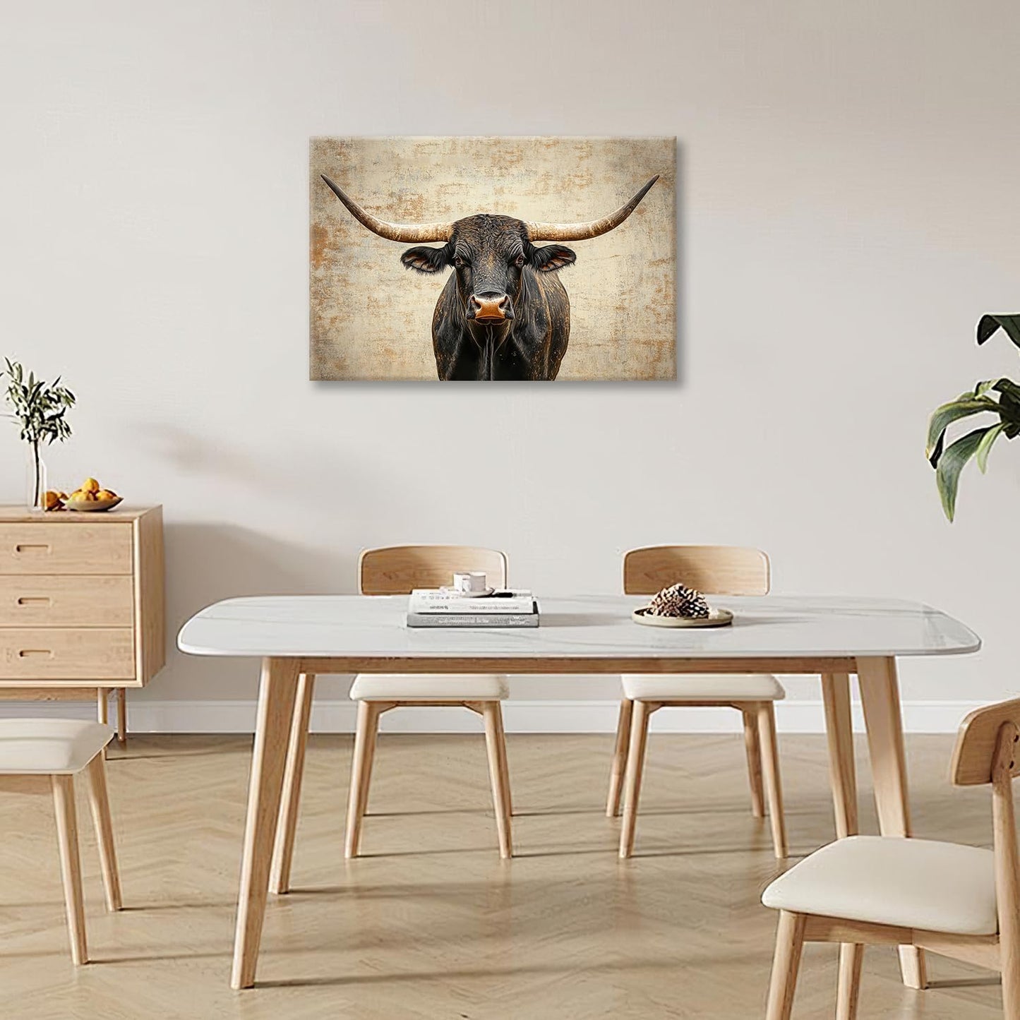 Rustic Highland Cow Pictures Wall Art, Farmhouse Longhorn Bull Bathroom Wall Decor Black Cow Framed Painting Canvas Artwork for Bathroom Bedroom Living Room Decorations 24"L x 16"W