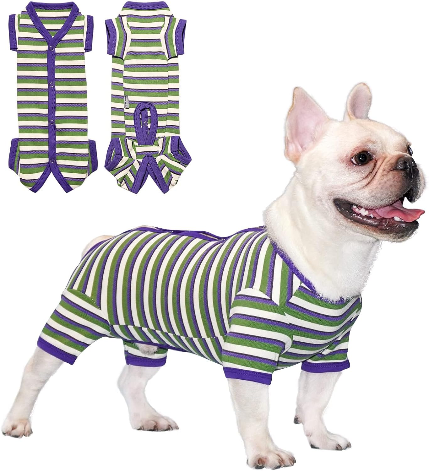 TONY HOBY Dog Pajamas, Knitted Dog Jumpsuit Shirt in Cold Weather, Dogs Surgical Recovery Suit for Small Medium Dogs (Purple&Green, Boy, M)