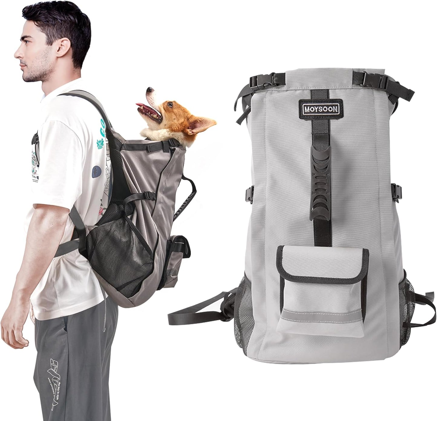 Dog Backpack for Small & Medium Dogs - Adjustable Pet Carrier for Travel & Hiking, Hands-Free Puppy Backpack with Storage Pockets, Breathable Mesh, Reflective Strips & Non-Slip Handle