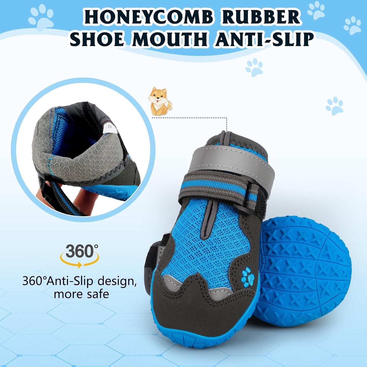 Dog Shoes for Large Medium Small Dog, Mesh Breathable Dog Shoes for Hot Pavement, Anti-Slip Dogs Boots Paw Protectors with Reflective for Outdoor Walking Indoor Hardfloors (Size 5)