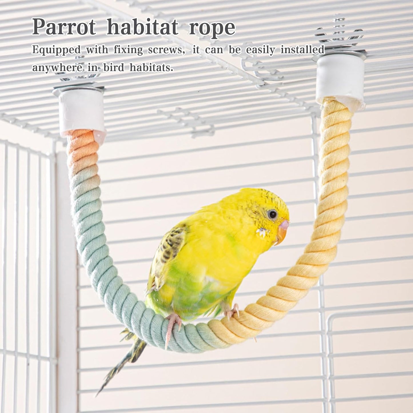 2pcs Gradient Colorful Bird Rope Perch Stand,Bird Cage Climbing Rope Toys Accessories,Bendable Climbing,Parakeet Lovebirds Cockatiels Budgies Play (15.7'',39.3''D)