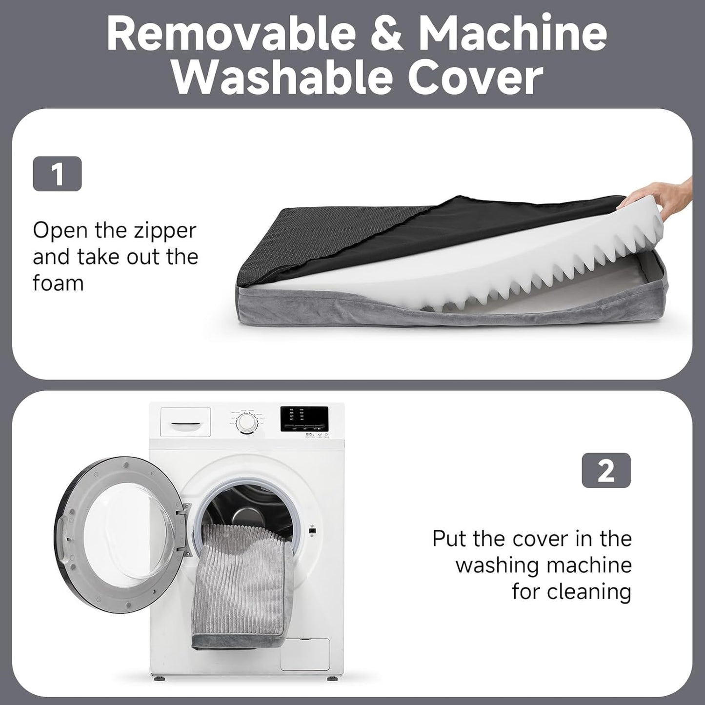 OhGeni Orthopedic Waterproof & Machine Washable Dog Bed for Medium Large Pets, Suitable for Crates, Cat Mat with 25D Egg Crate Foam, Non-Slip Bottom & Removable Cover, 35 Inches(Gray)