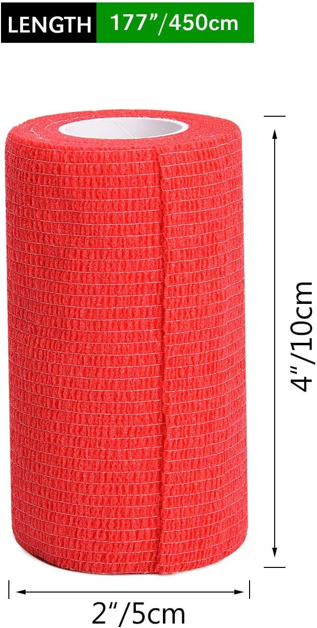 TOBWOLF 12PCS Self Adhesive Bandage, 4" x5yd / 10cmx4.5m Elastic Cohesive Bandage Wrap, Breathable Sports Tape, Medical Sport Wrap for Wrist, Ankle, Knee, Leg, Sprains & Swelling - Red