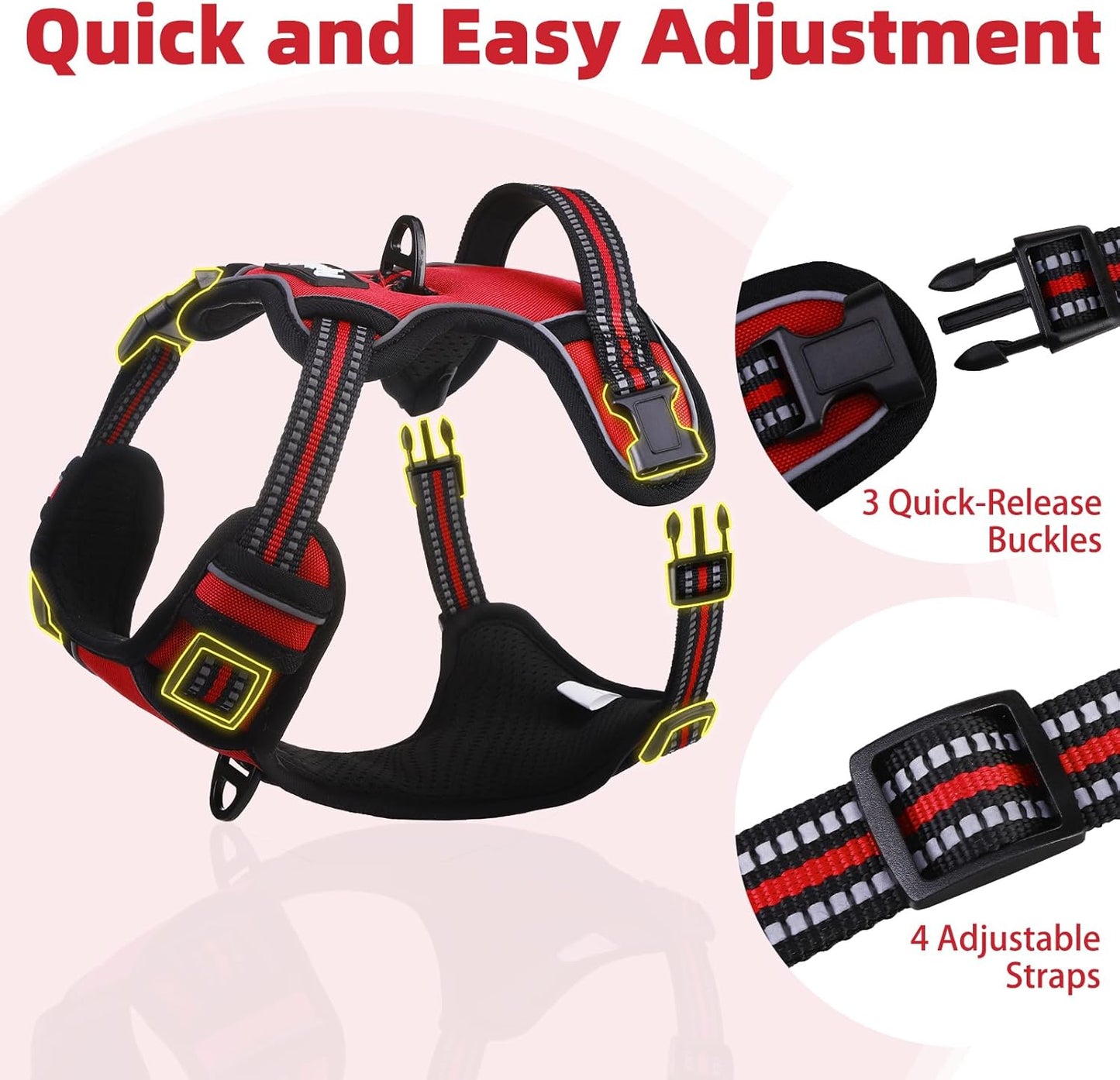 PUPTECK No Pull Dog Harness Small Sized, Adjustable Reflective Dog Harness with Handle Easy Control, Comfortable Soft Padded Pet Vest Harness for Small Dogs, Red S
