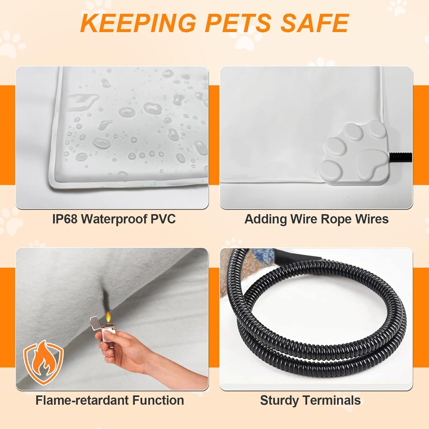 Large Dog Heating Pad 36×24 in for Dogs Smart Thermostat,Whelping Box for Dogs Metal Tube Waterproof Shell with Plush Cotton Cover Puppy Whelping Supplies -Apricot