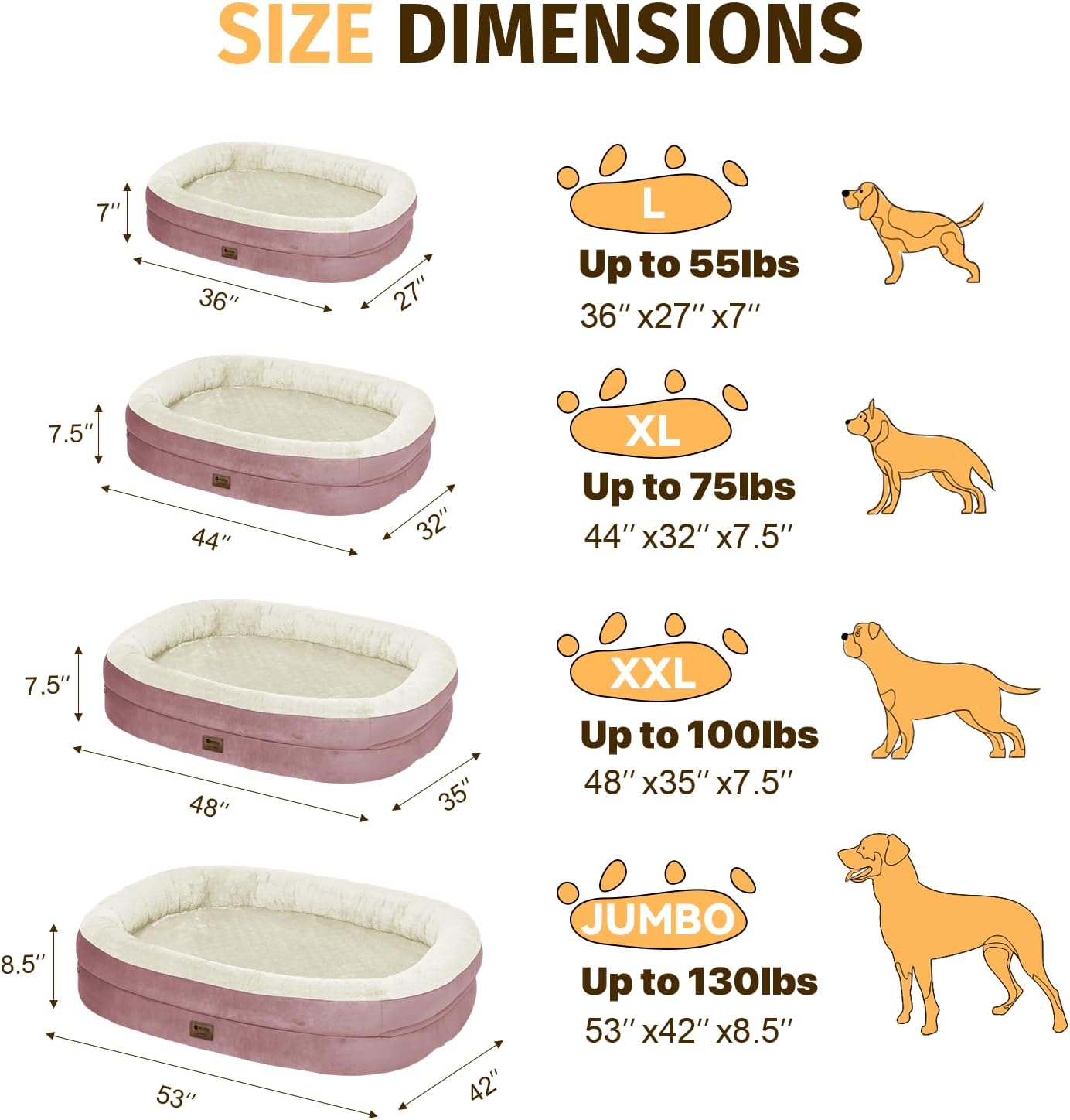 Orthopedic Waterproof Large Dog Bed: Memory Foam Washable Dog Bed with Bolsters - XL Removable Washable Cover for Medium Large Sized Pet - Non-Slip Bottom - Pink