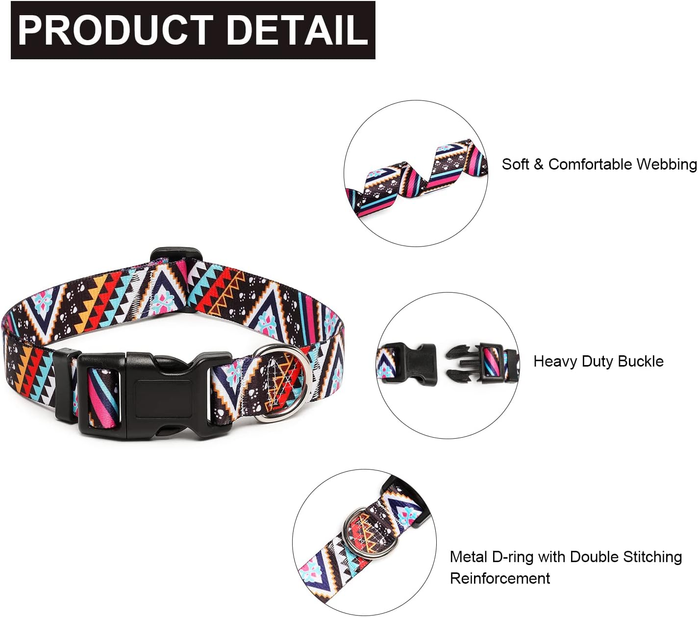Mercano Adjustable Dog Collar - Special Design Patterns, Soft Nylon Comfortable Durable Pet Collar for Small Medium Large Dogs (M, Ethnic Pink)