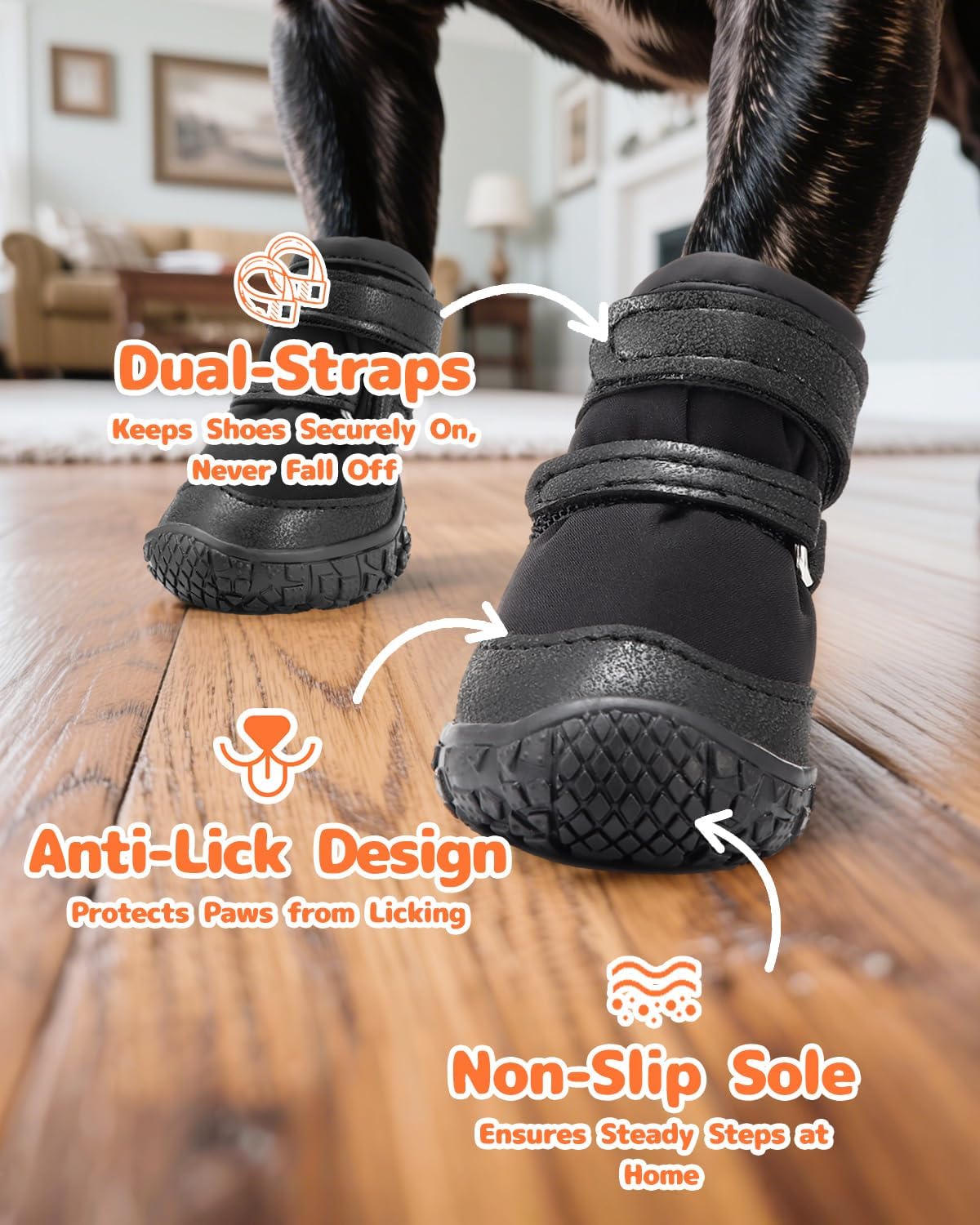 Dog Shoes for Small Dogs, Double Binding Straps Puppy Boots & Paw Protectors for Summer Hot Pavement, Winter Snow Dog Booties with Anti-Slip Rubber Soles for Beach Hardwood Floor Black Size 3