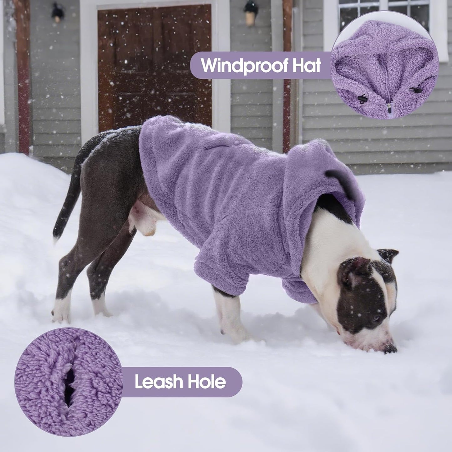 IDOMIK Fuzzy Dog Sweater with Adjustable Hood, Warm Fleece Dog Sweater Hoodie with Harness Hole & Pocket, Pullover Sweaters for Large Dogs, Fuzzy Hooded Sweatshirt for Fall Winter Christmas,Purple,3XL