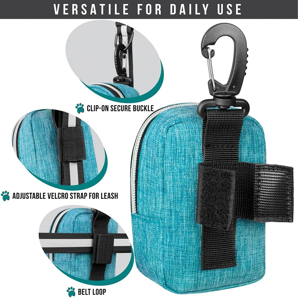 PetAmi Dog Poop Bag Holder for Leash, Pet Waste Dispenser With Clip for Puppy Walking Accessories, Travel Camping, Treat Pouch Supplies With Doggy Roll, Blue