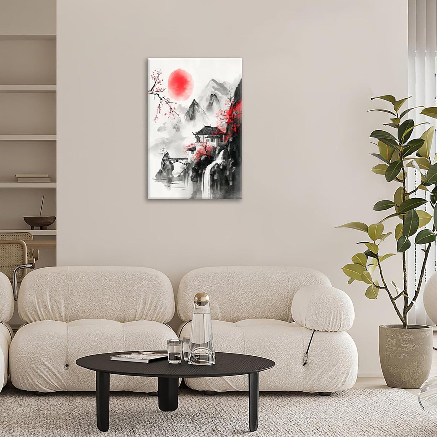 Japanese Wall Art Canvas Asian Nature Wall Decor Prints Framed Painting Mountain Landscape Pictures Gifts Artwork for Bathroom 16"x24"