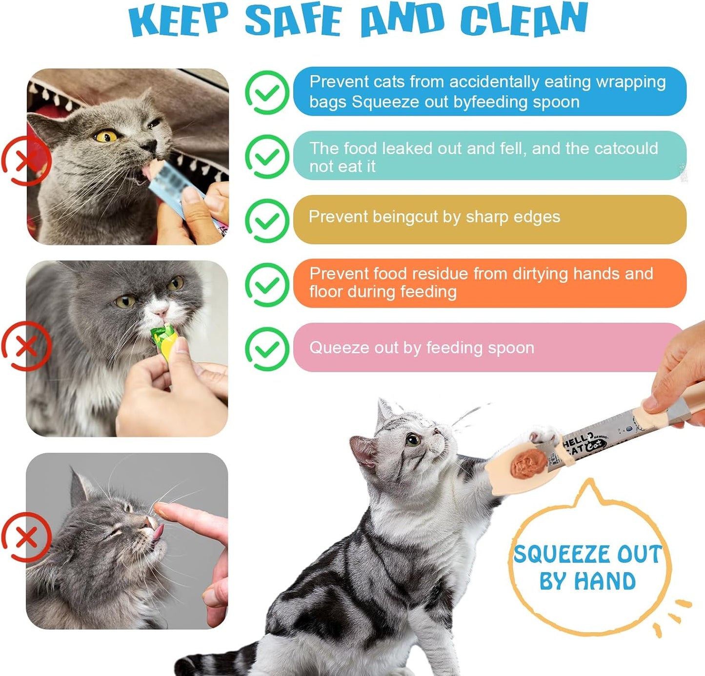 Cat Treat Dispenser Cat Treat Spoon Squeeze 8PCS Lickable Cat Holder with Cat Strip Feeder Spoon and Temptations Licky Treats Happy Cat Tube and Squeeze Up Cat Food Spoons for Wet Food (Cat Head)