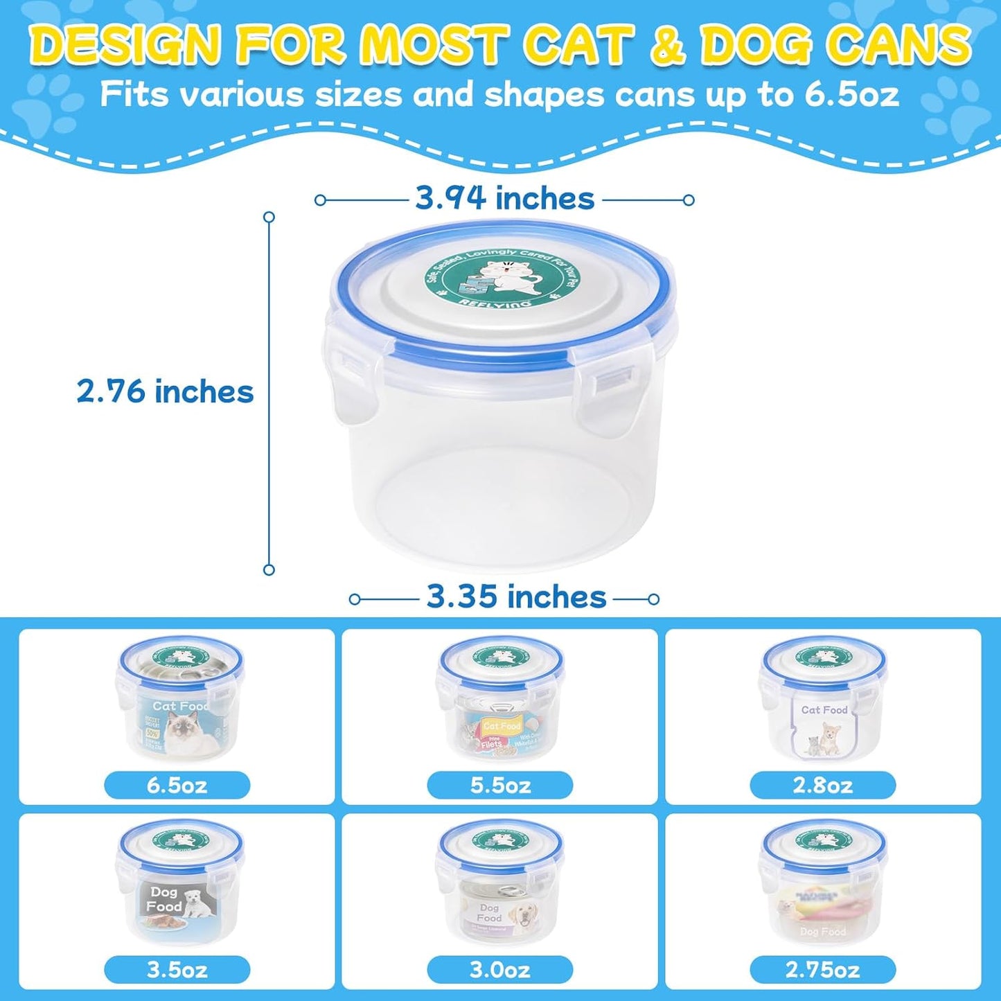 REFLYING Canned Cat Food Storage Lids,Reusable Airtight Can Cover Pet Food Sealer - Keeps Cat Food Storage Can Fresh, Cat Food Container Eliminates Odor, Easy To Use With SUS 304 Spoon,Can Opener