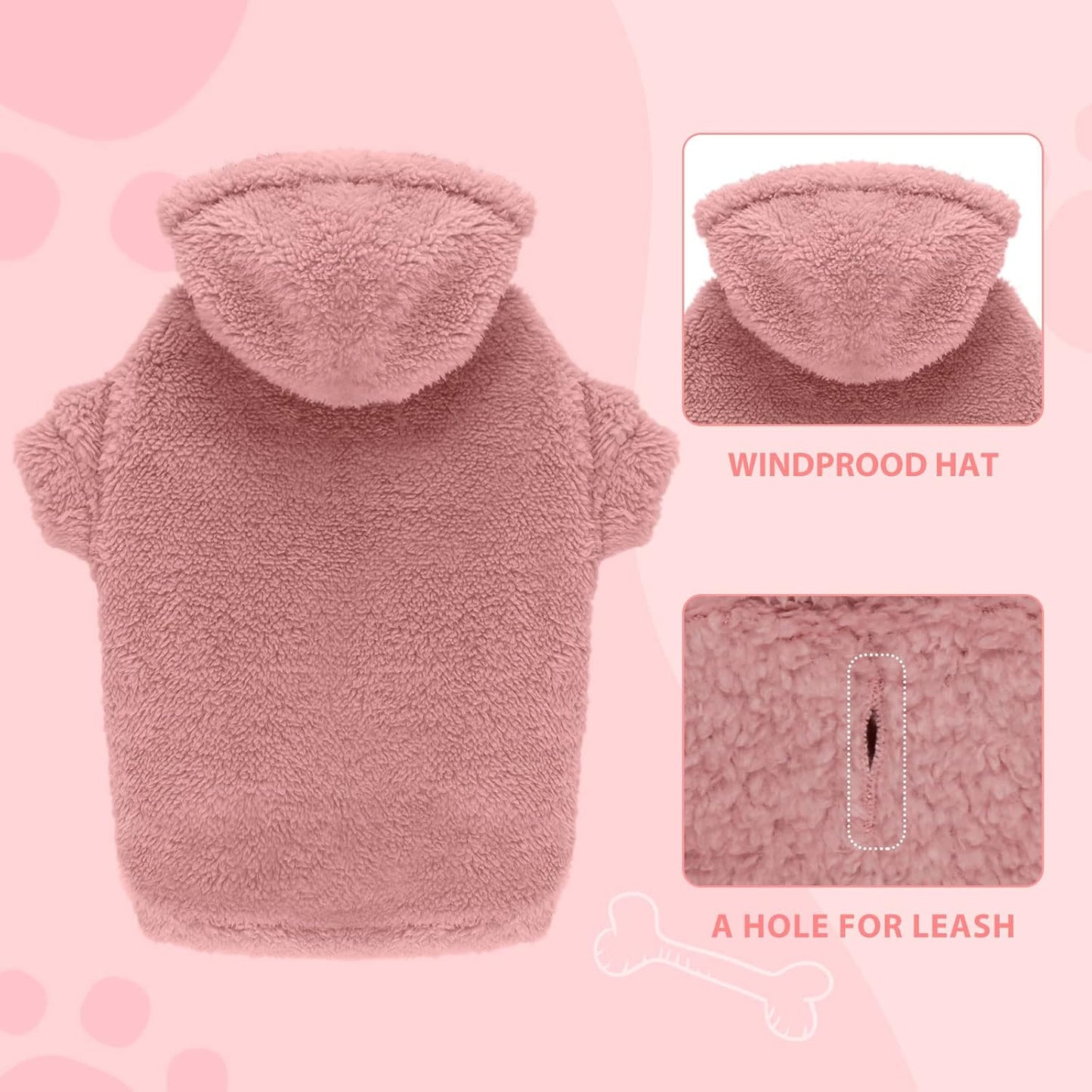Fuzzy Dog Sweaters for Small Dogs Dog Hoodie Pet Clothes Warm Soft Cozy Coats Hooded Sweatshirt Fleece Small Pet Hoodies Sweater(Pink-XS)