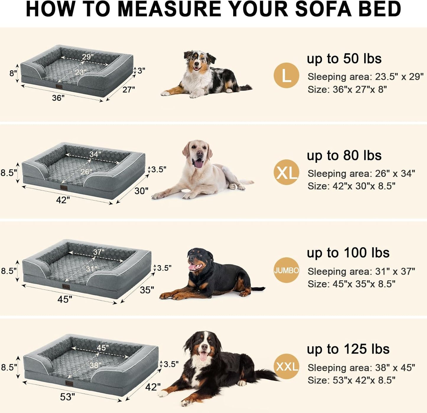 Orthopedic Waterproof Dog Bed for Extra Large Dogs, Memory Foam XL Dog Bed with Sides, Egg-Crate Foam and Non-Slip Bottom Jumbo Dogs Couch Beds with Washable Removable Cover(Jumbo,Grey)