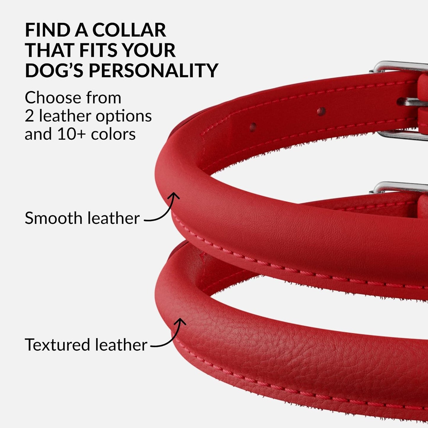 CollarDirect Rolled Leather Dog Collar, Soft Padded Round Puppy Collar, Handmade Genuine Leather Collar Dog Small Large Cat Collars 13 Colors (6 Inch, Red Smooth)