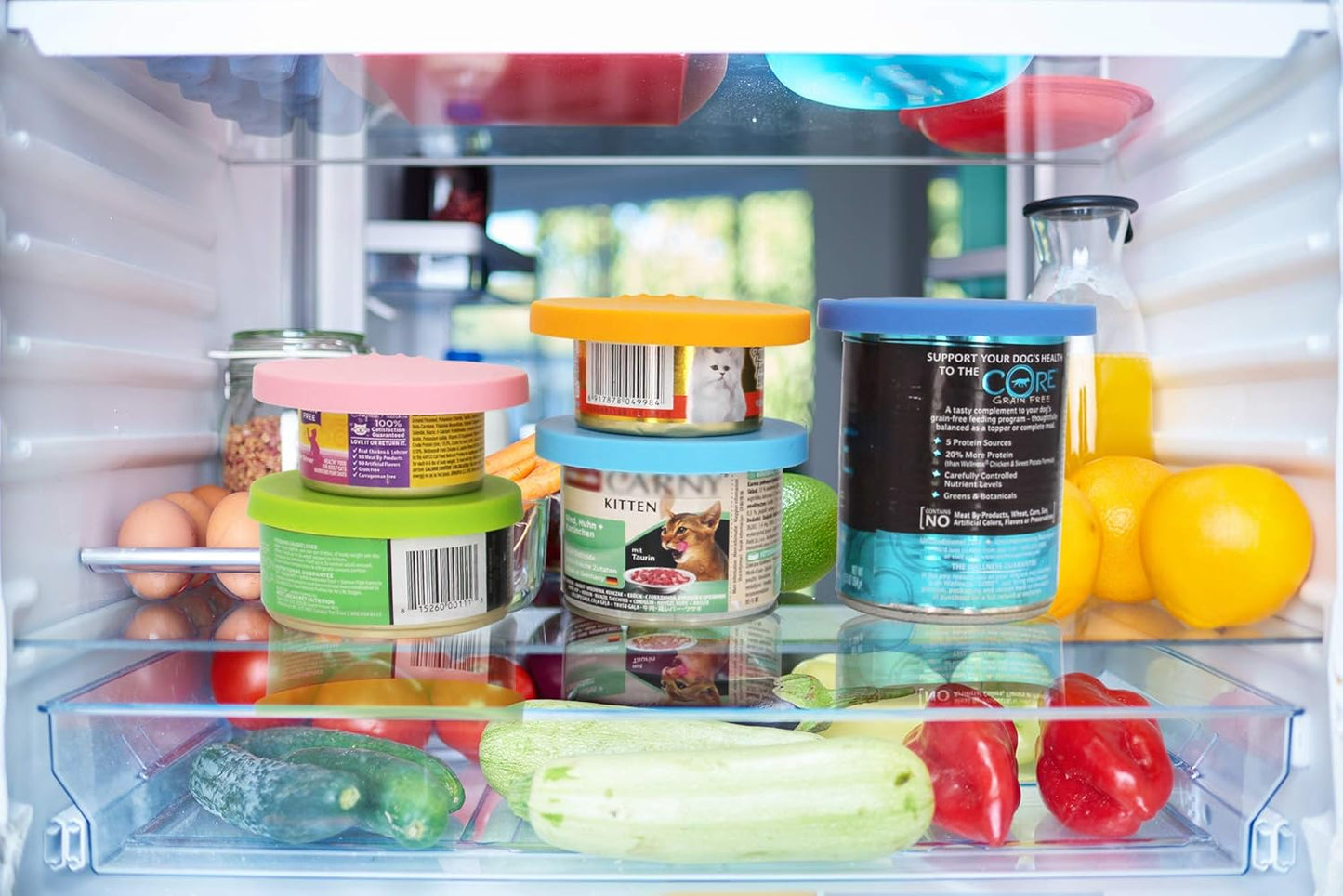 Comtim Pet Food Can Cover Silicone Can Lids for Dog and Cat Food(Universal Size,One fit 3 Standard Size Food Cans) (Blue/Purple)