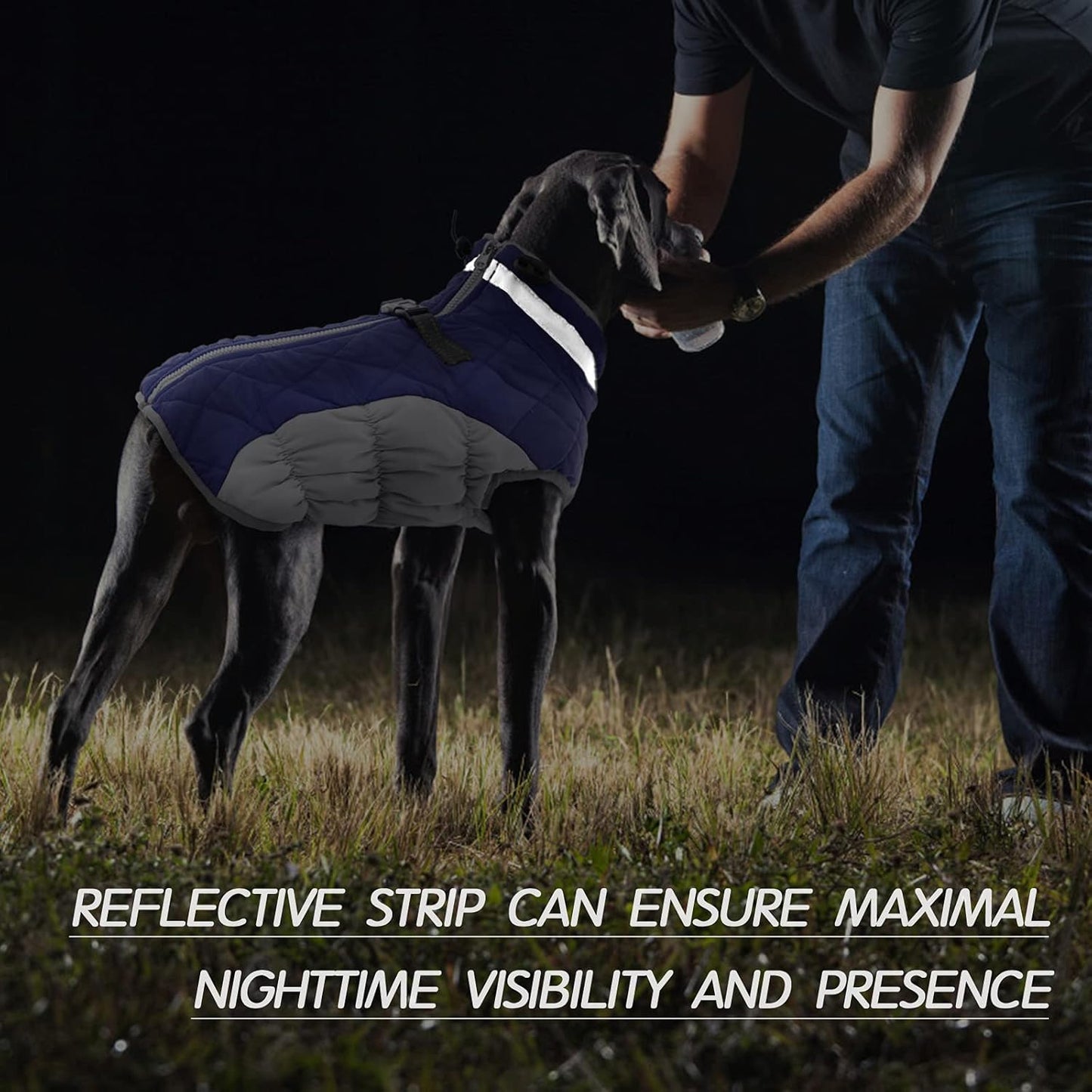 FUAMEY Dog Coat for Large Dogs,Waterproof Dog Winter Jacket with Harness Built in Puppy Cold Weather Coats Reflective Pet Vest with Zipper Warm Fleece Dogs Snowsuit Windproof Blue XXXL