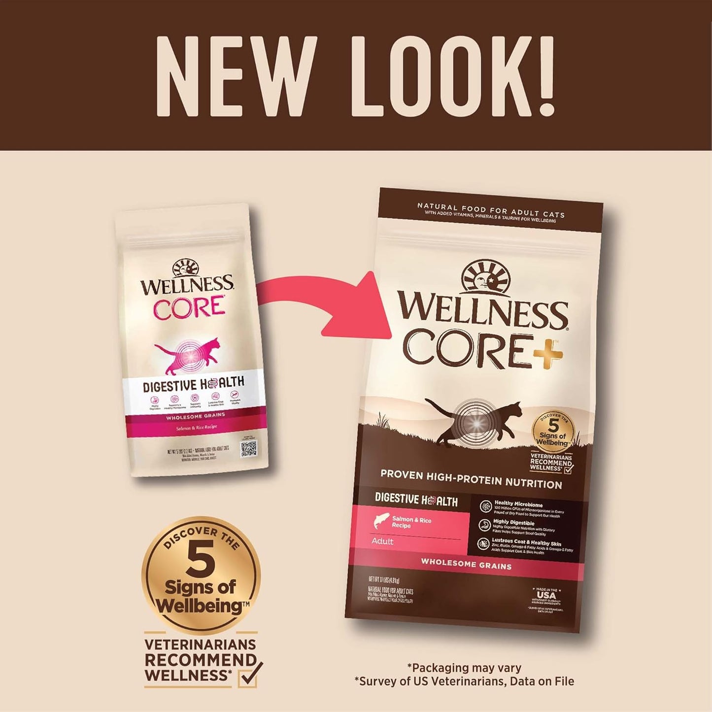 Wellness CORE+ Adult Dry Cat Food for Indoor and Outdoor Cats, Wholesome Grains, Natural, Digestive Health Salmon & Rice (11 Pound Bag)