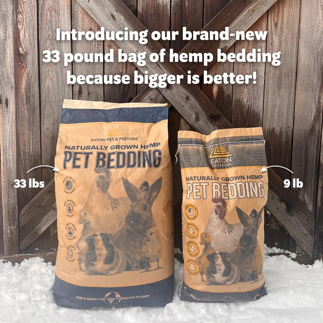 Naturally Grown Hemp Pet Bedding for Chickens, Nesting Boxes, Rabbits, Hamsters, Small Pets, Highly Absorbent, Hypoallergenic, Eco-Friendly, Farmer Owned 33LB