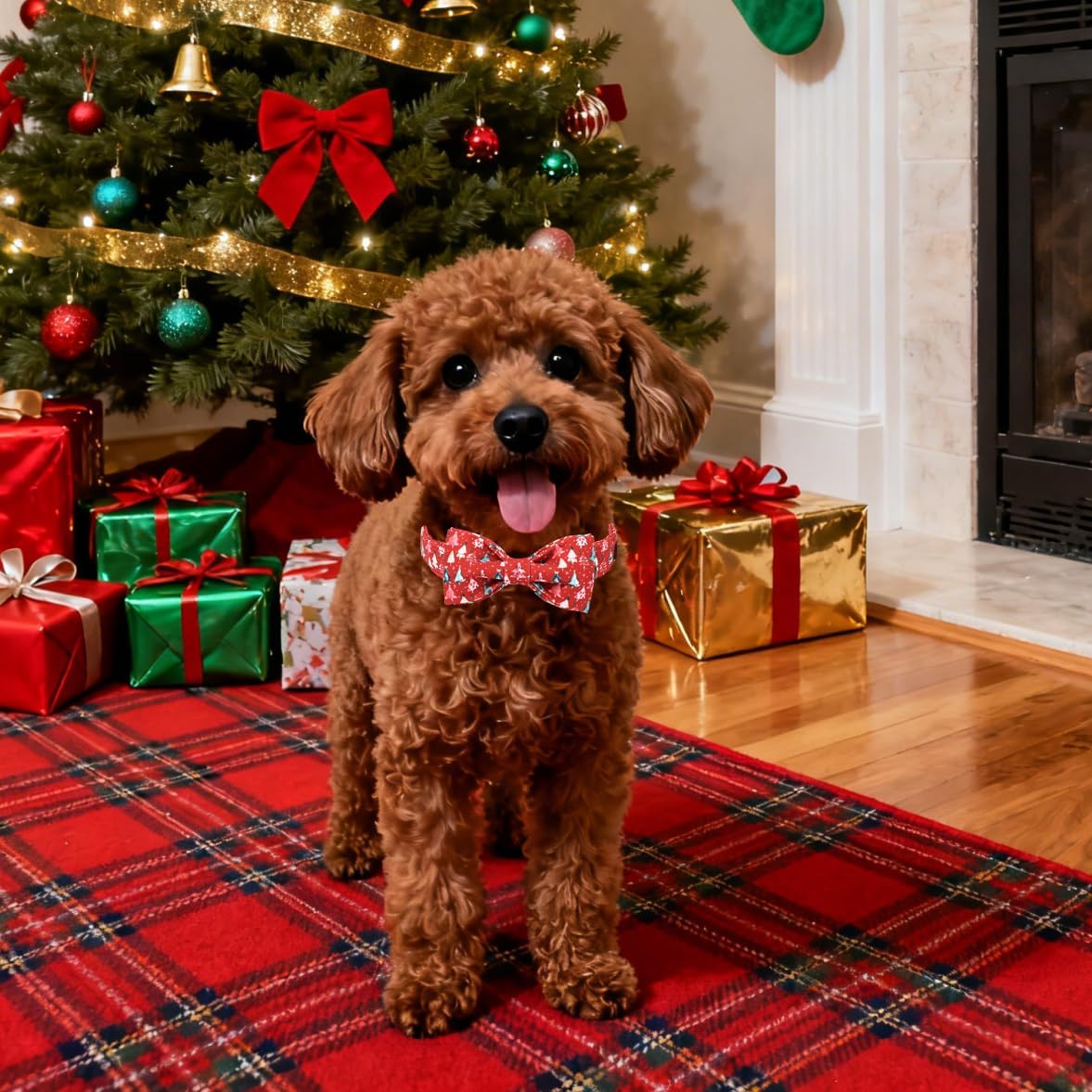Lionet Paws Christmas Dog Collar with Bow tie,Cute Christmas Tree Red Dog Collar Bow Tie for Dogs and Cats Female, XS, Neck 8-12 inches