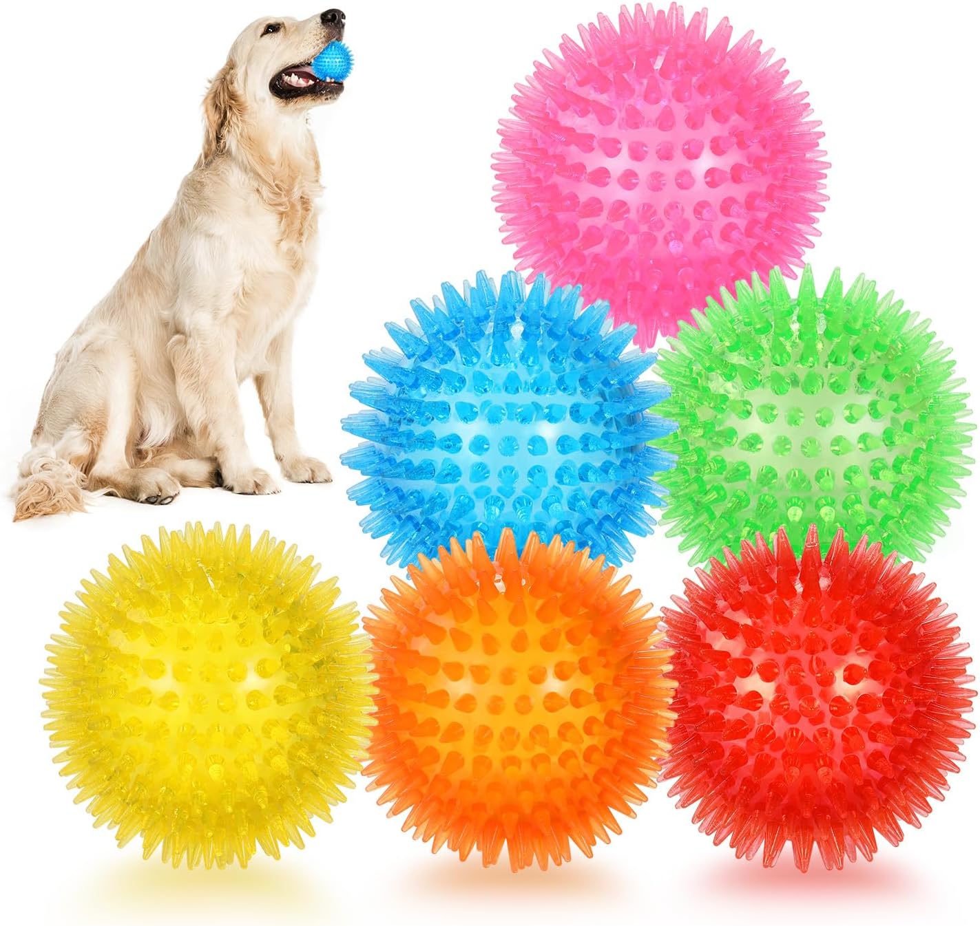 petizer 6 Pack 4.5inch Squeaky Dog Toy Balls Floating Spiky Pool Balls Interactive Fetch Toys for Large Dog
