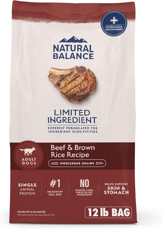 Natural Balance Limited Ingredient Adult Dry Dog Food with Healthy Grains, Beef & Brown Rice Recipe, 12 Pound (Pack of 1)