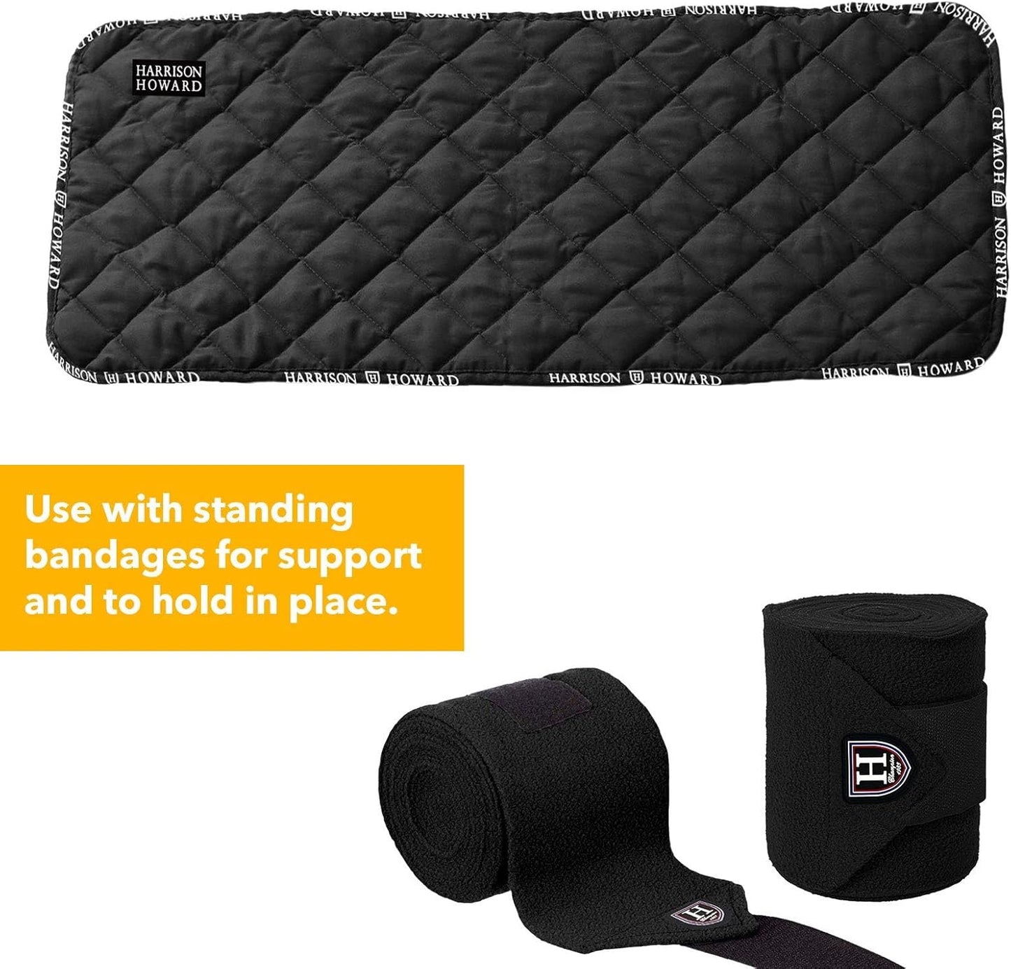 Harrison Howard Medicine-Retaining Shock-Absorbing Pressure Sores Prevention Quilted Leg Wraps for Horse Set of 4-Black M