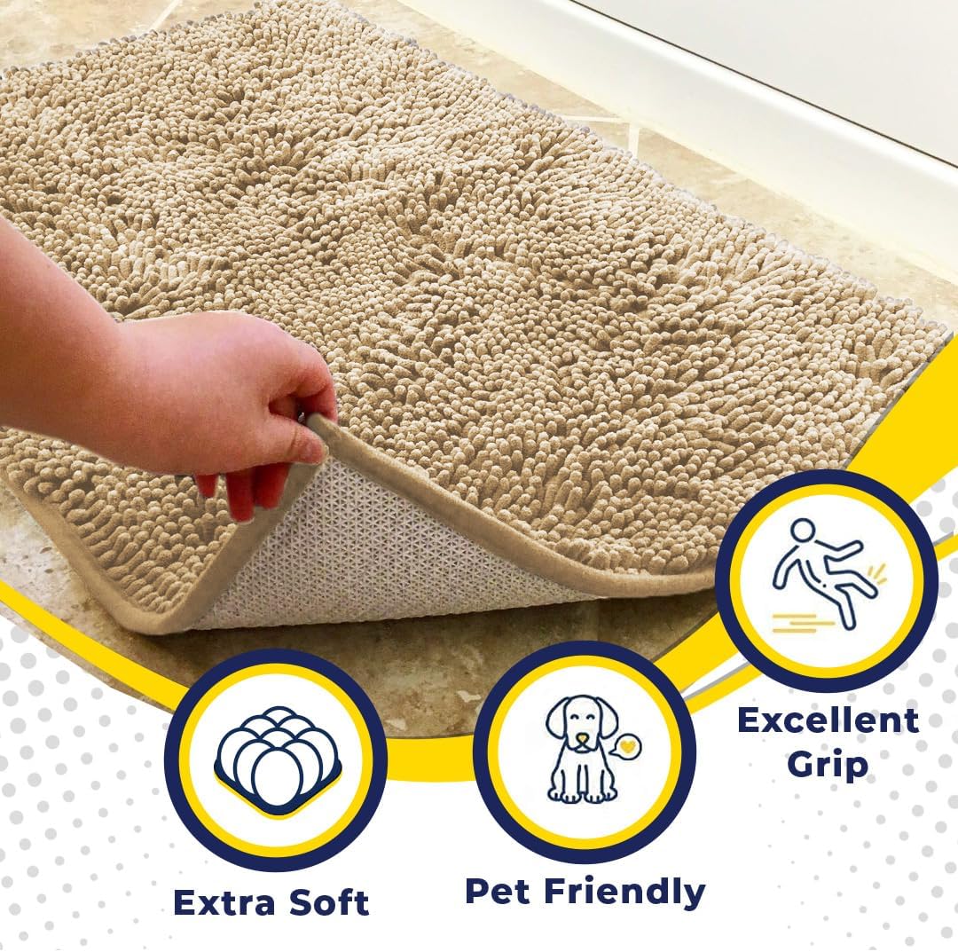 Muddy Mat® Shown on TV – Super Absorbent Microfiber Dog Door Mat for Muddy Paws, Non-Slip Washable Pet Rug, Quick Dry Chenille Entryway Carpet, Machine Washable Indoor Outdoor mat, Beige 59"x24"