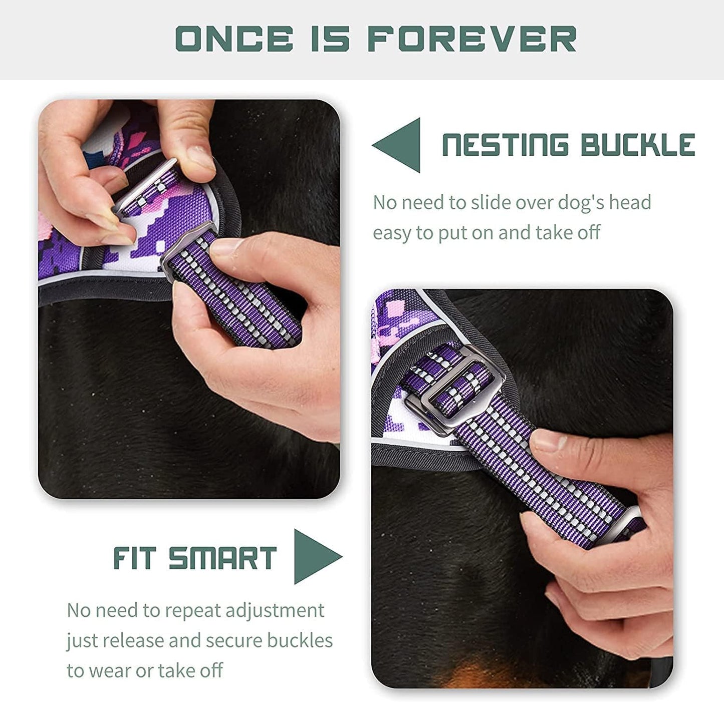 BUMBIN Tactical Dog Harness for Small Dogs No Pull, Famous TIK Tok No Pull Puppy Harness, Fit Smart Reflective Pet Walking Harness for Training, Adjustable Dog Vest Harness with Handle Purple Camo XS