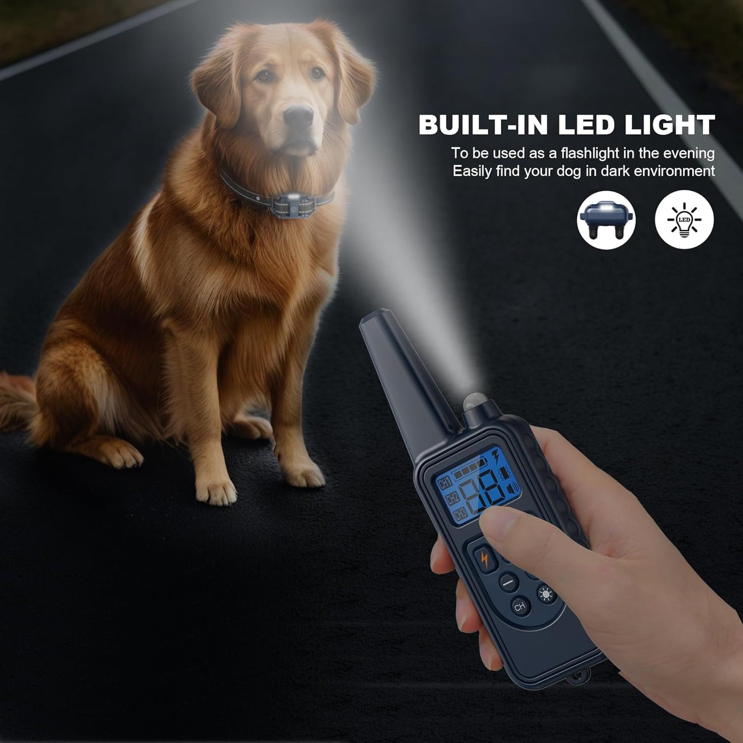 Shock Collar with Remote, Dog Training Collar, 4 Training Modes with Beep, Vibration, Safe Shock, Led Light, 2600 ft Wireless Range, Rechargeable for 3 Dogs, Small Medium Large 5-120Lbs