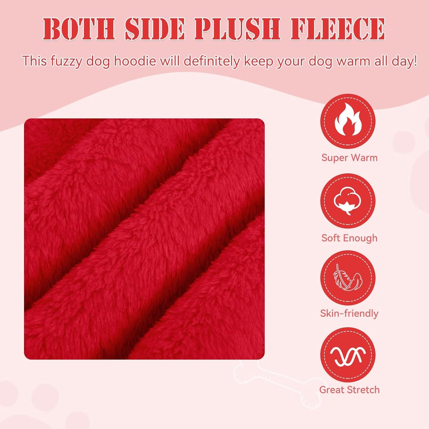 Fuzzy Dog Sweaters for Small Dogs Dog Hoodie Pet Clothes Warm Soft Cozy Coats Hooded Sweatshirt Fleece Small Pet Hoodies Sweater(Red-XS)