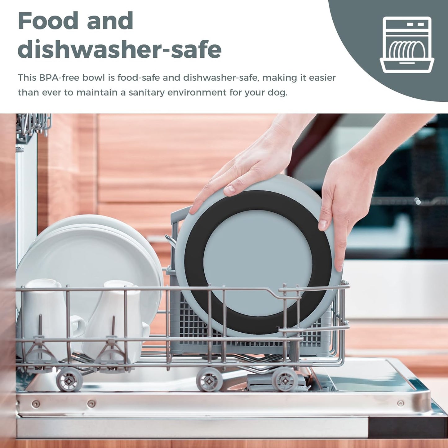 Dog Bowl, Stainless Steel Dog Food and Water Bowl with Non Slip Quiet Bottom, Easy to Clean, Dishwasher Safe, 64oz, Light Grey