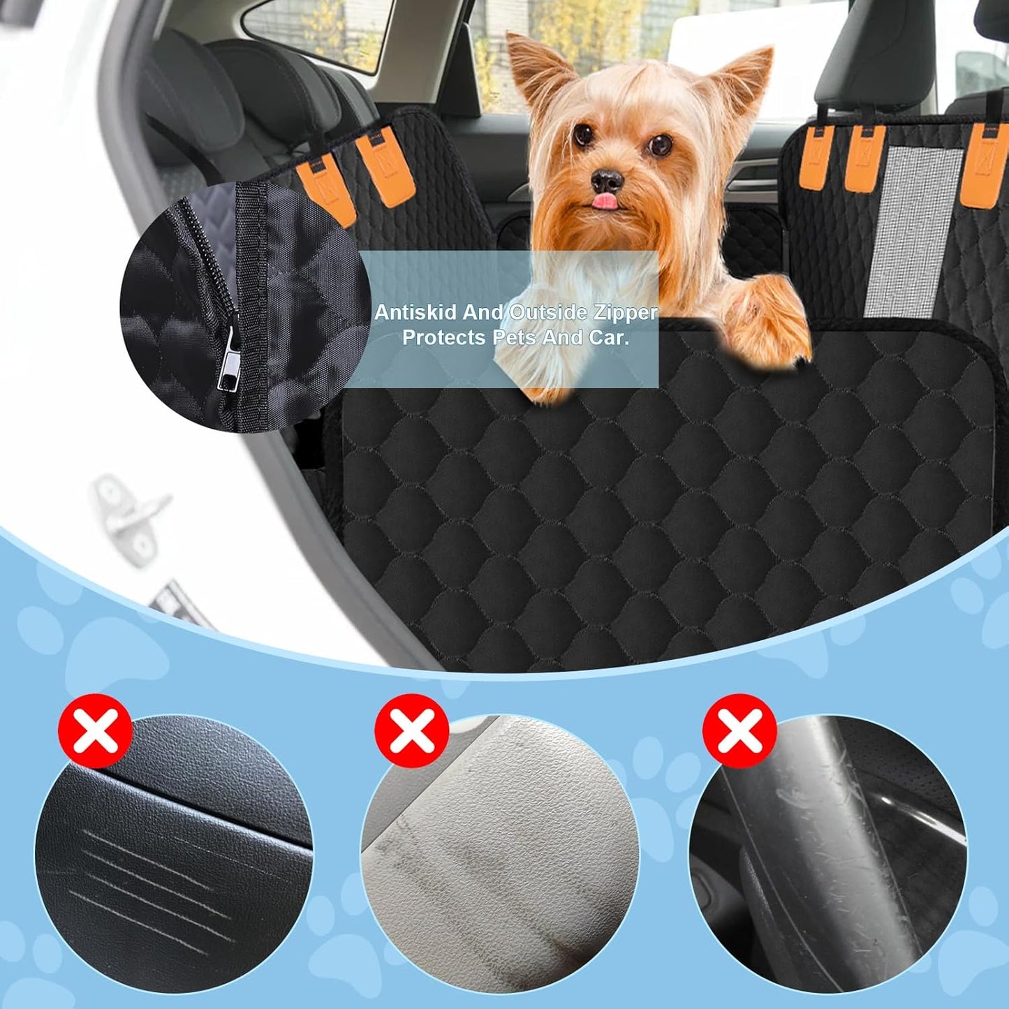 Dog Car Seat Cover for Back Seat, Waterproof Protector with Side Flaps, Scratchproof Hammock, Non-Slip Bottom for Cars/Trucks/SUVs (Black02)