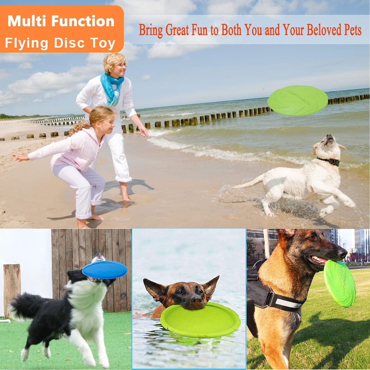 Dog Flying Disc, 2 Pack Dog Flyer Toys, Soft Rubber Interactive Lightweight Flying Disc Dog Toy for Small Large Dogs - Floats in Water & Safe on Teeth, 7.2 inch.