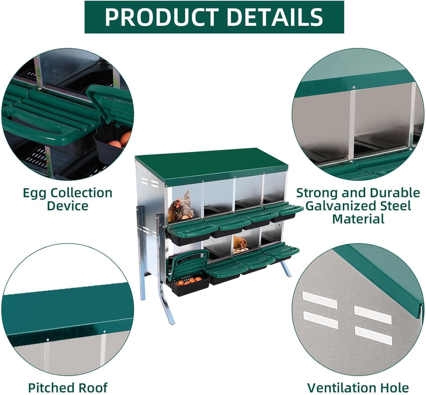 Chicken Nesting Box, 8 Hole 2 Layer Hen Nesting Box with Legs, Roll Away Eggs Laying Boxes,Cleanable Pull Out Hen Roosting Boxes