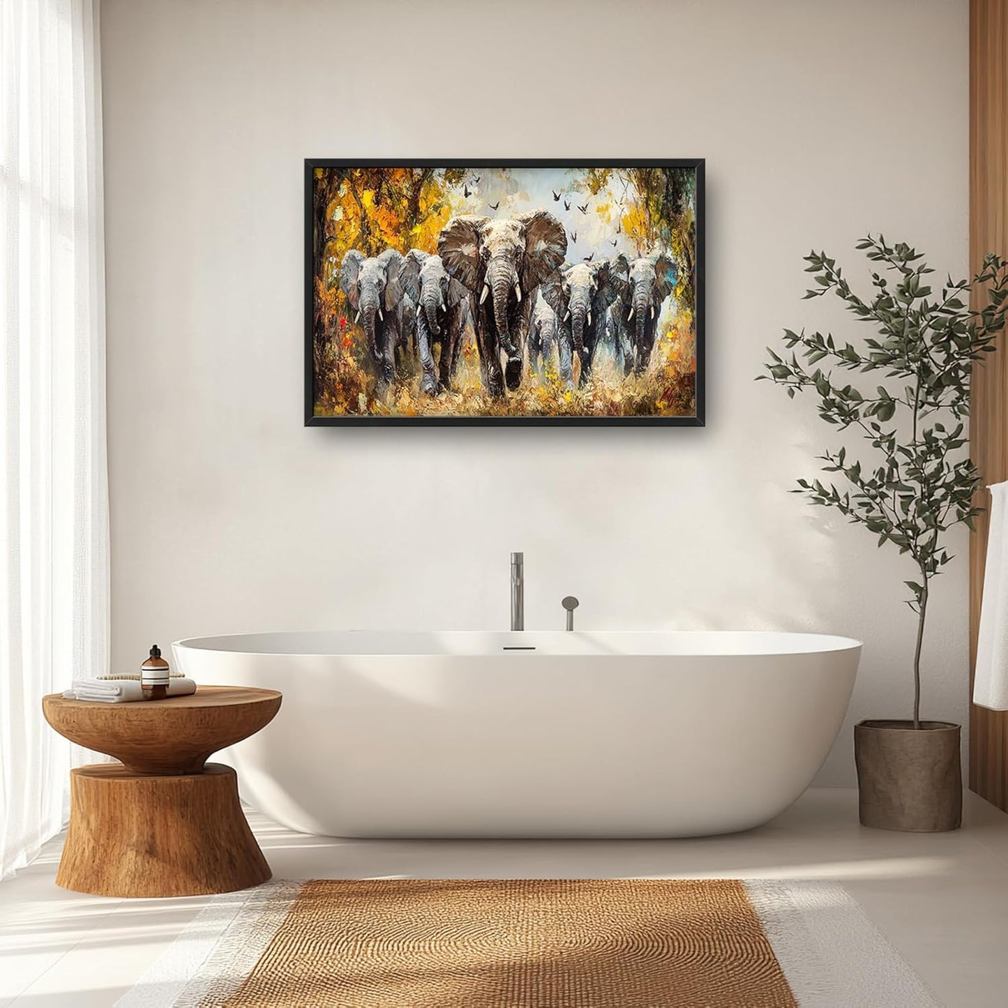 Extra Large Elephant Framed Wall Art for Living Room,Oversized Elephants Wild Animal Pictures Wall Decor,Forest Landscape Canvas Print Painting Modern Artwork Bedroom Office Bathroom 36L" x 24W"