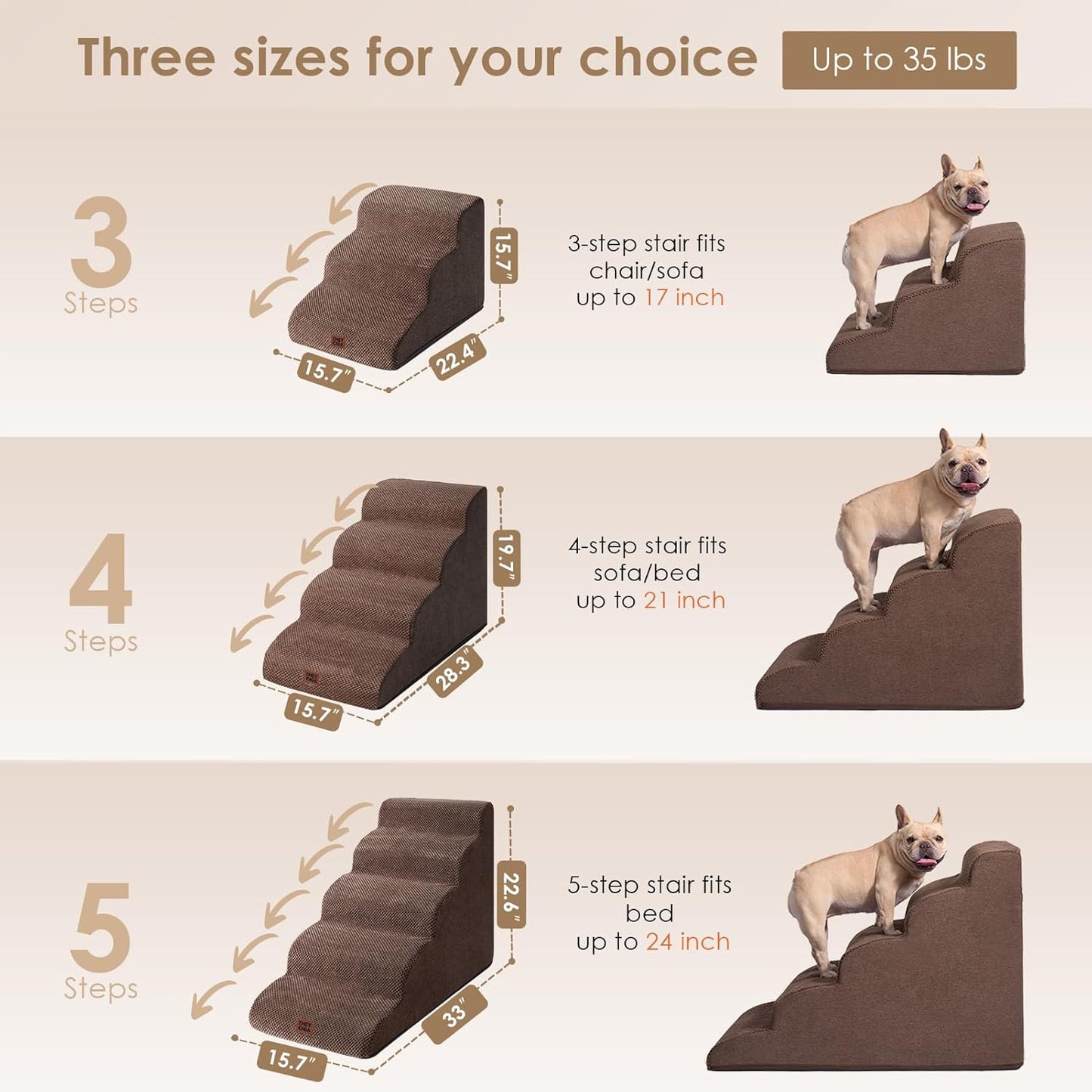 EHEYCIGA Curved Dog Stairs Ramp for High Beds 19.7" H, 4-Step Dog Steps for Small Dogs and Cats, Pet Stairs for High Bed Climbing, Non-Slip Balanced Pet Step Indoor, Brown