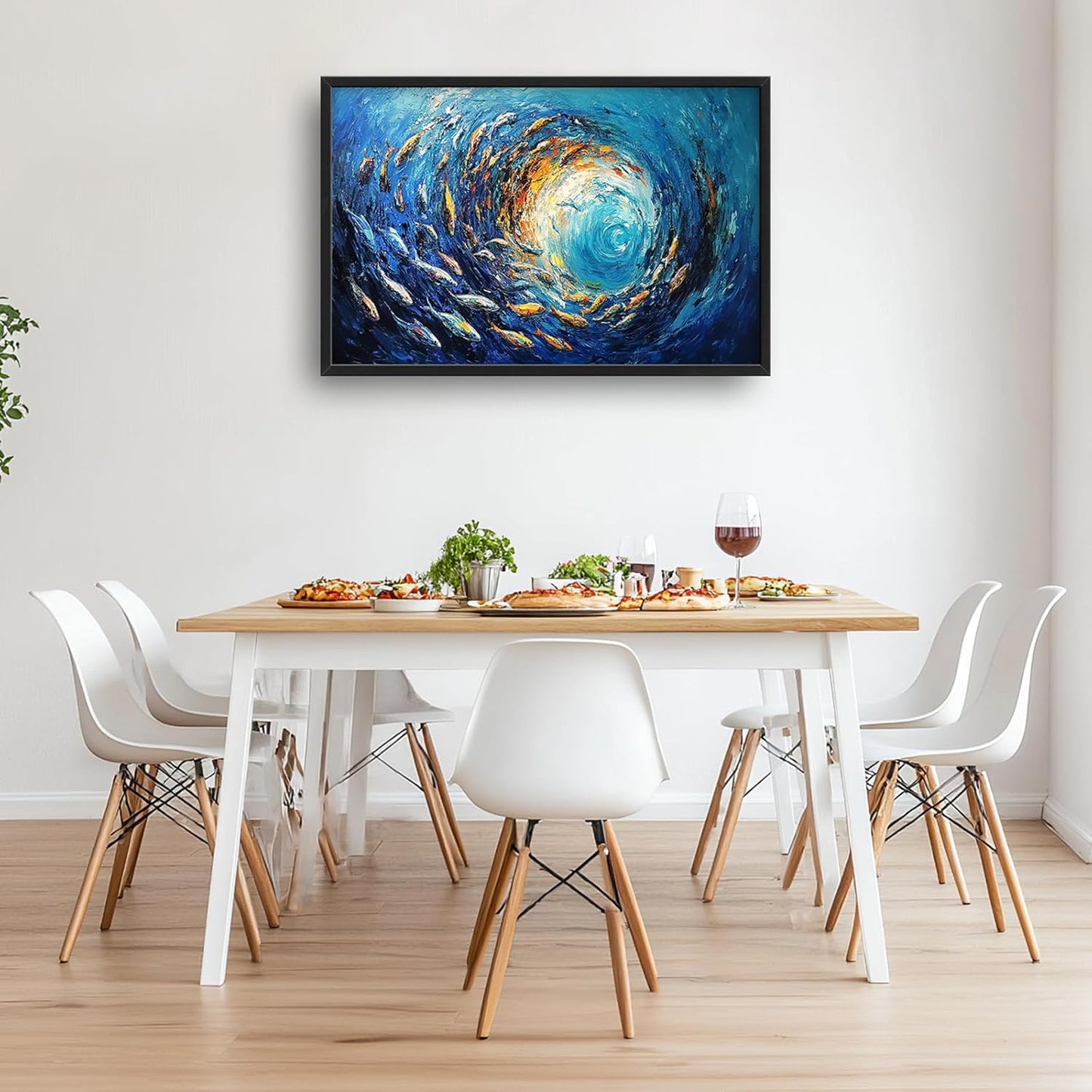 Extra Large Framed Abstract Ocean Fish Wall Art,Oversized Blue Sea Nautical Fish Wall Decor Pictures for Living Room,Canvas Print Painting Modern Artwork Bedroom Office Bathroom Home Decor 36L x24W
