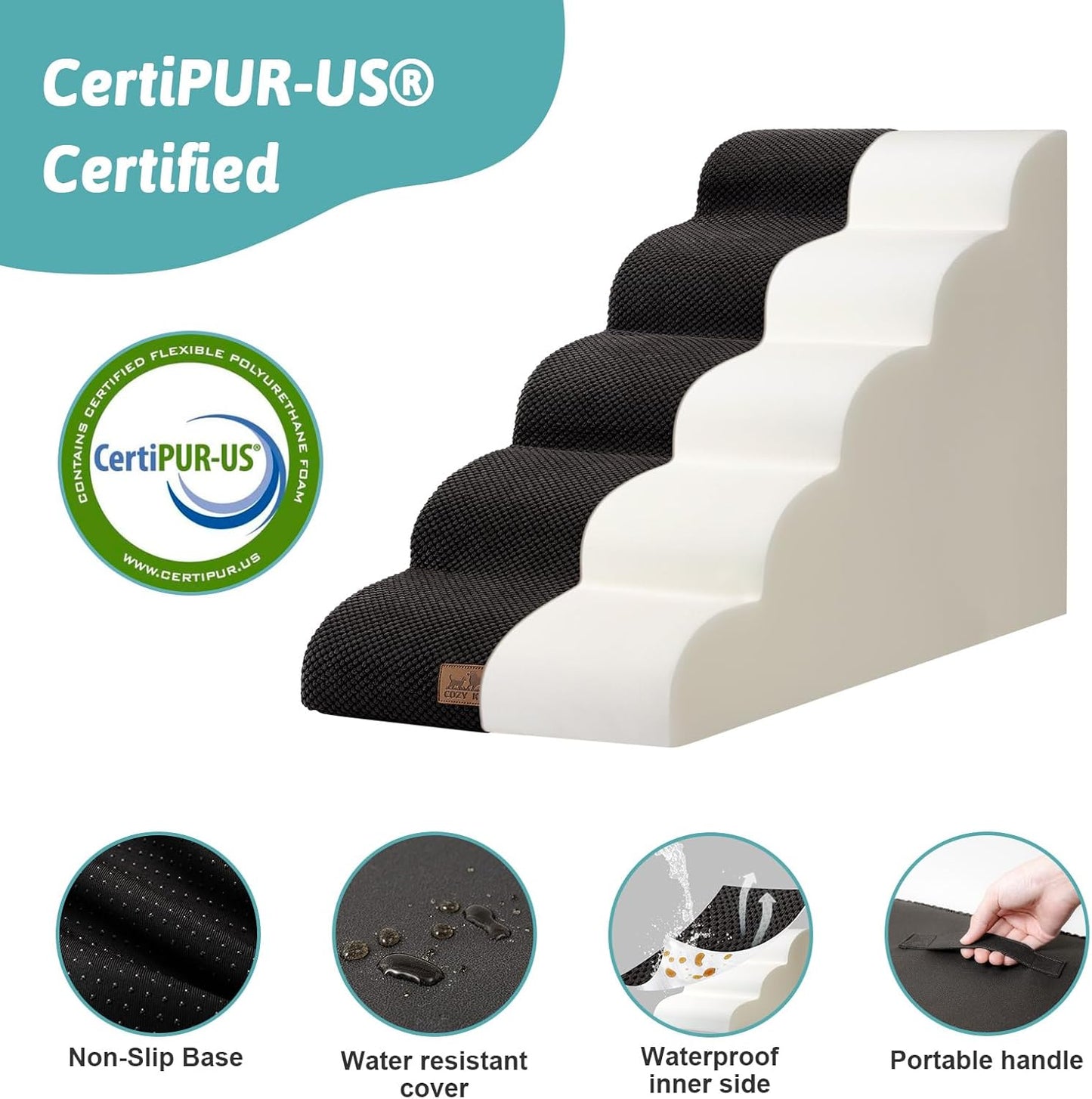 Dog Stairs for High Bed 22.6" H, Small Dog Step for Puppy, Older or Cat, Curved Ramp for Car, Ladder with High Density Foam, Lightweight, Durable, 15.7x33x22.6 inch, 5 Step, Black